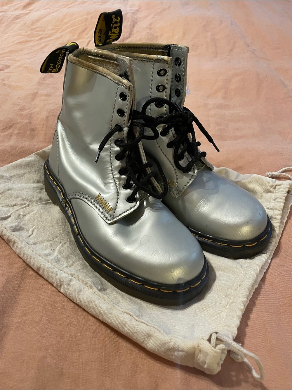 Dr. Martens Metallic Silver Lace-Up Combat Boots - Women's